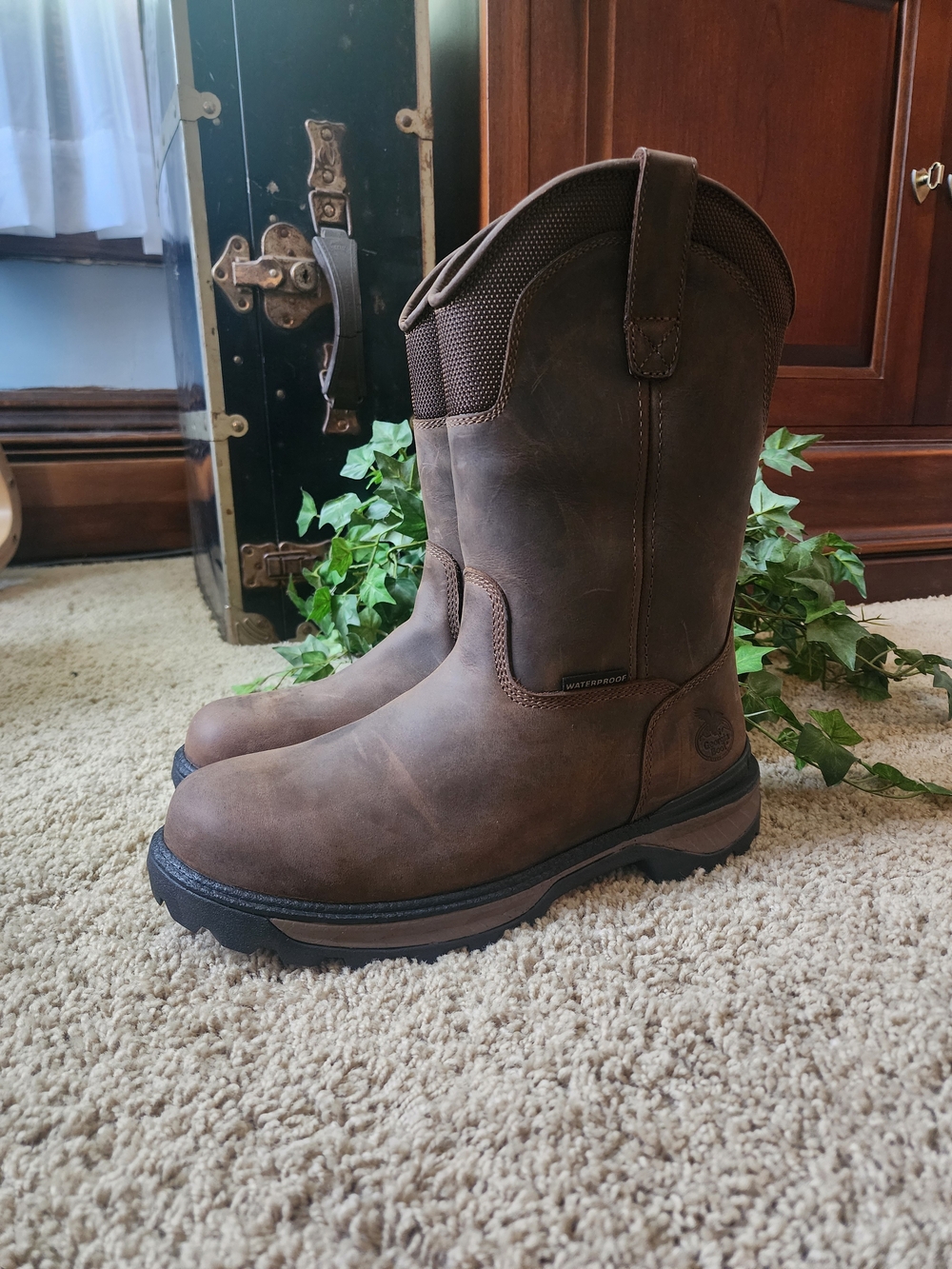 Georgia Boot Brown Waterproof Work Pull-On Boots